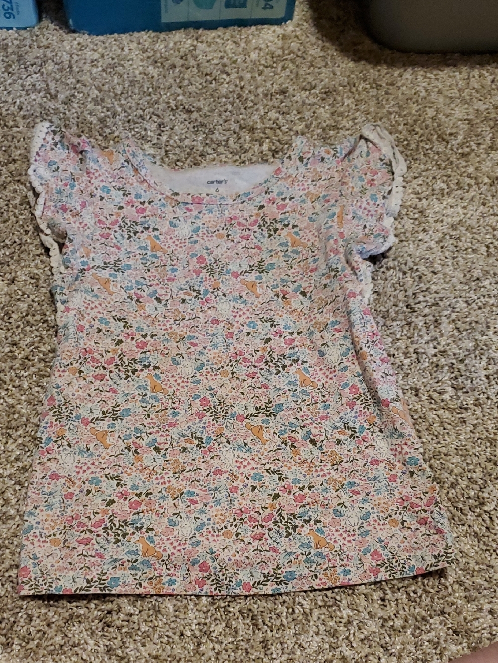 Carter's Multi Floral & Bird Flutter Sleeve Tee - Pink, Blue, Green